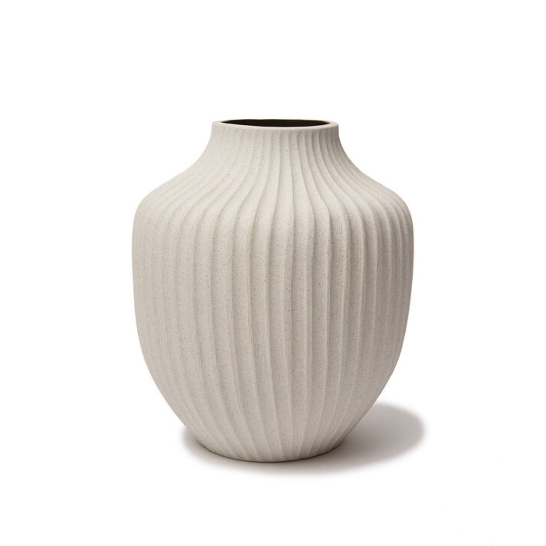 Large Ceramic Vase in Kyoto Sand White Deep Line