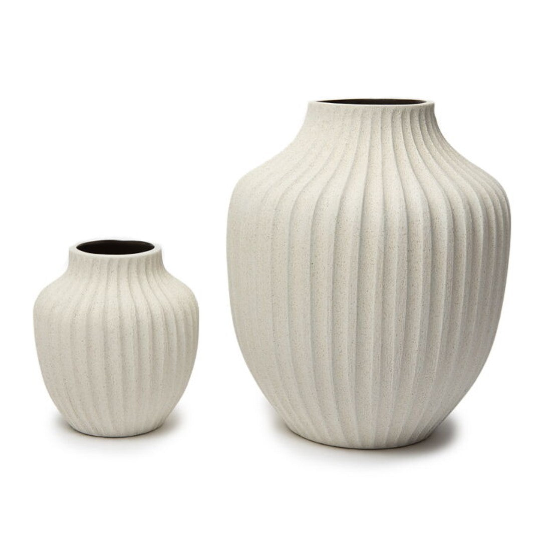 Large Ceramic Vase in Kyoto Sand White Deep Line