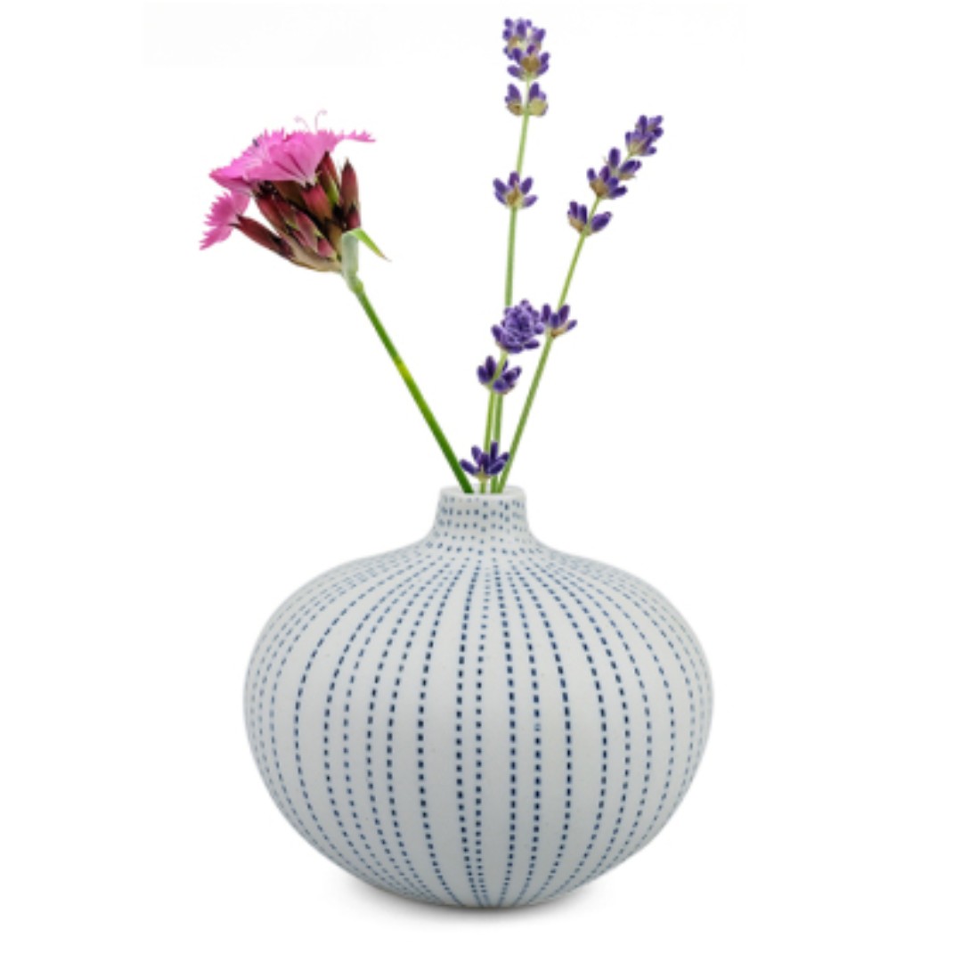 Medium Ceramic Vase in White with Blue Dots