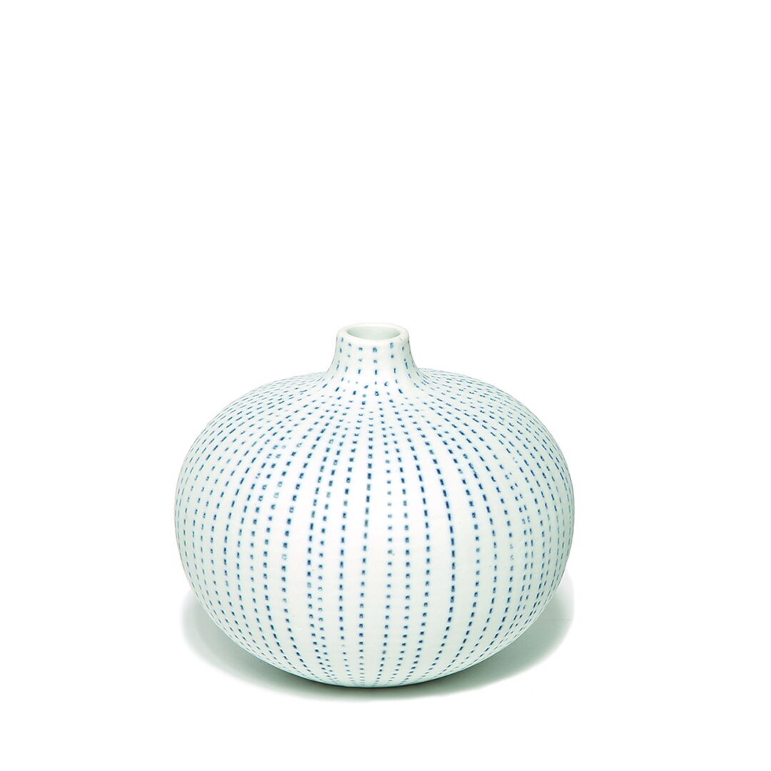 Medium Ceramic Vase in White with Blue Dots