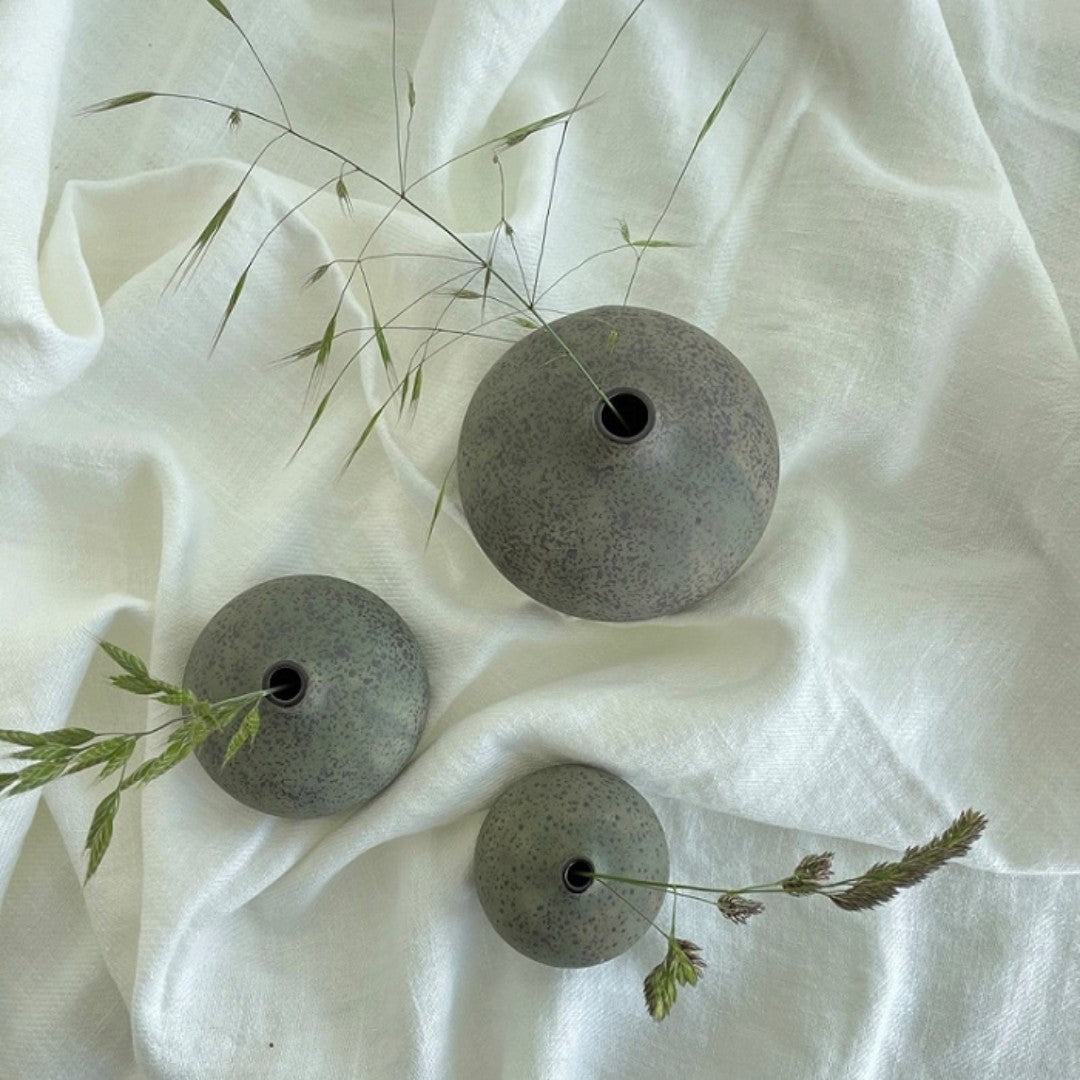 Large Ceramic Vase in Green Melange Dots