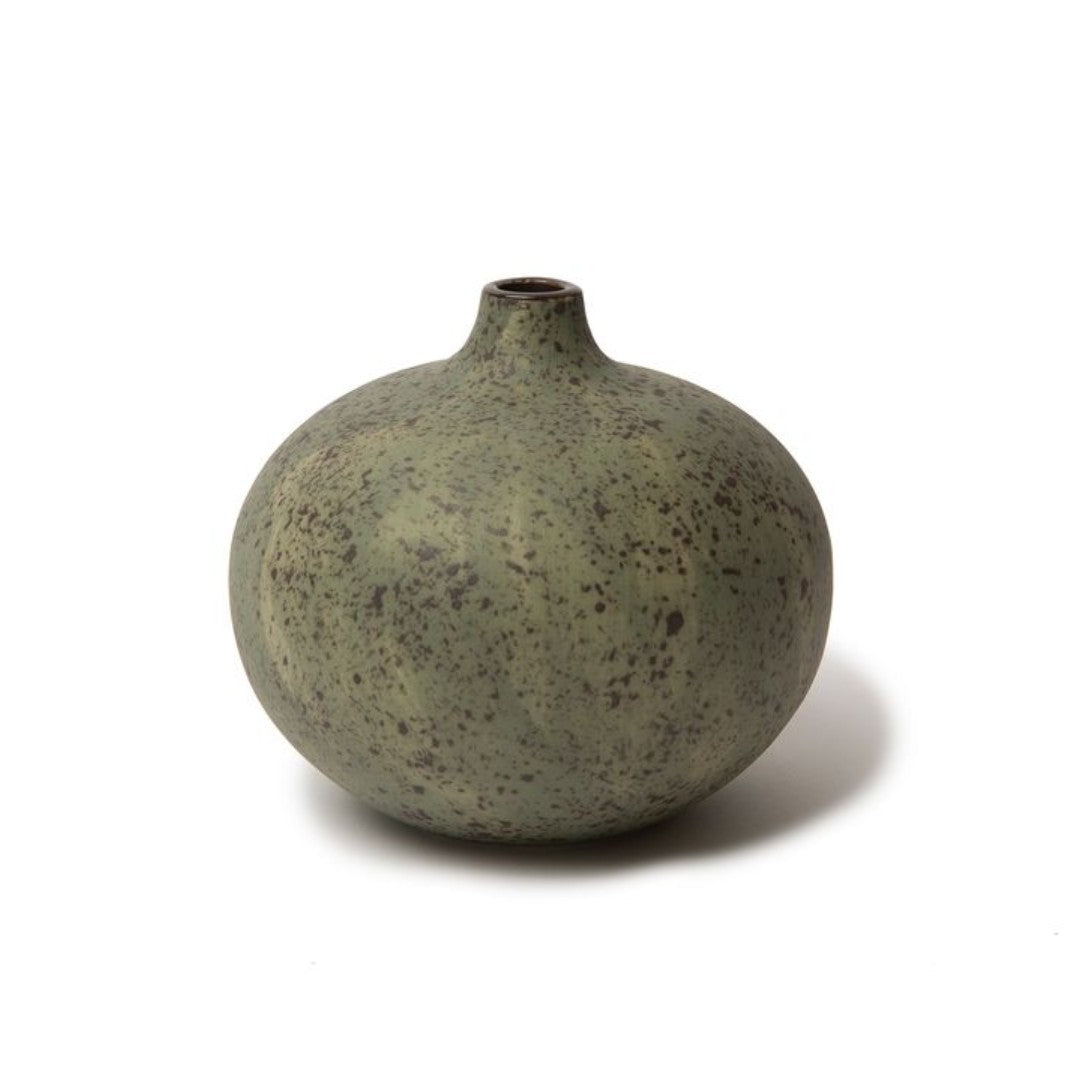 Large Ceramic Vase in Green Melange Dots