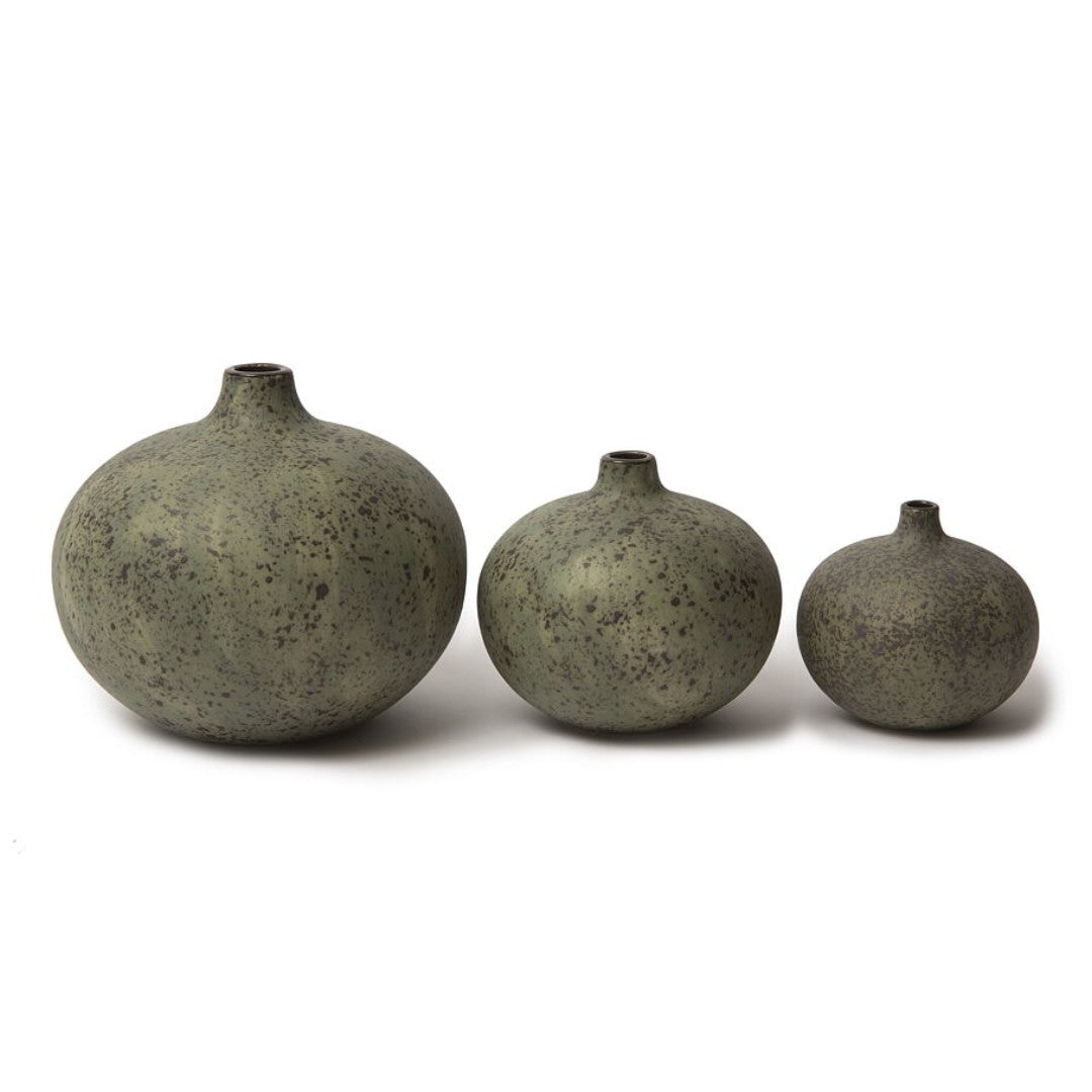 Large Ceramic Vase in Green Melange Dots