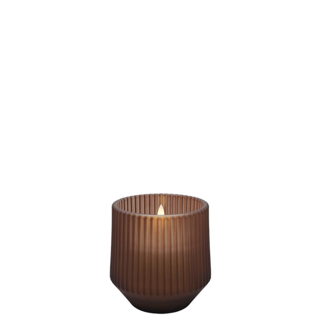 LED Wax Scented Glass Candle in Wood/Honey/Tonka Bean