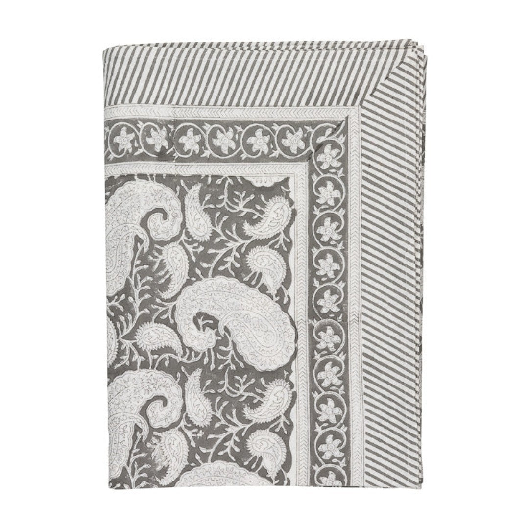 Large Paisley Pattern Tablecloth in Dark Grey
