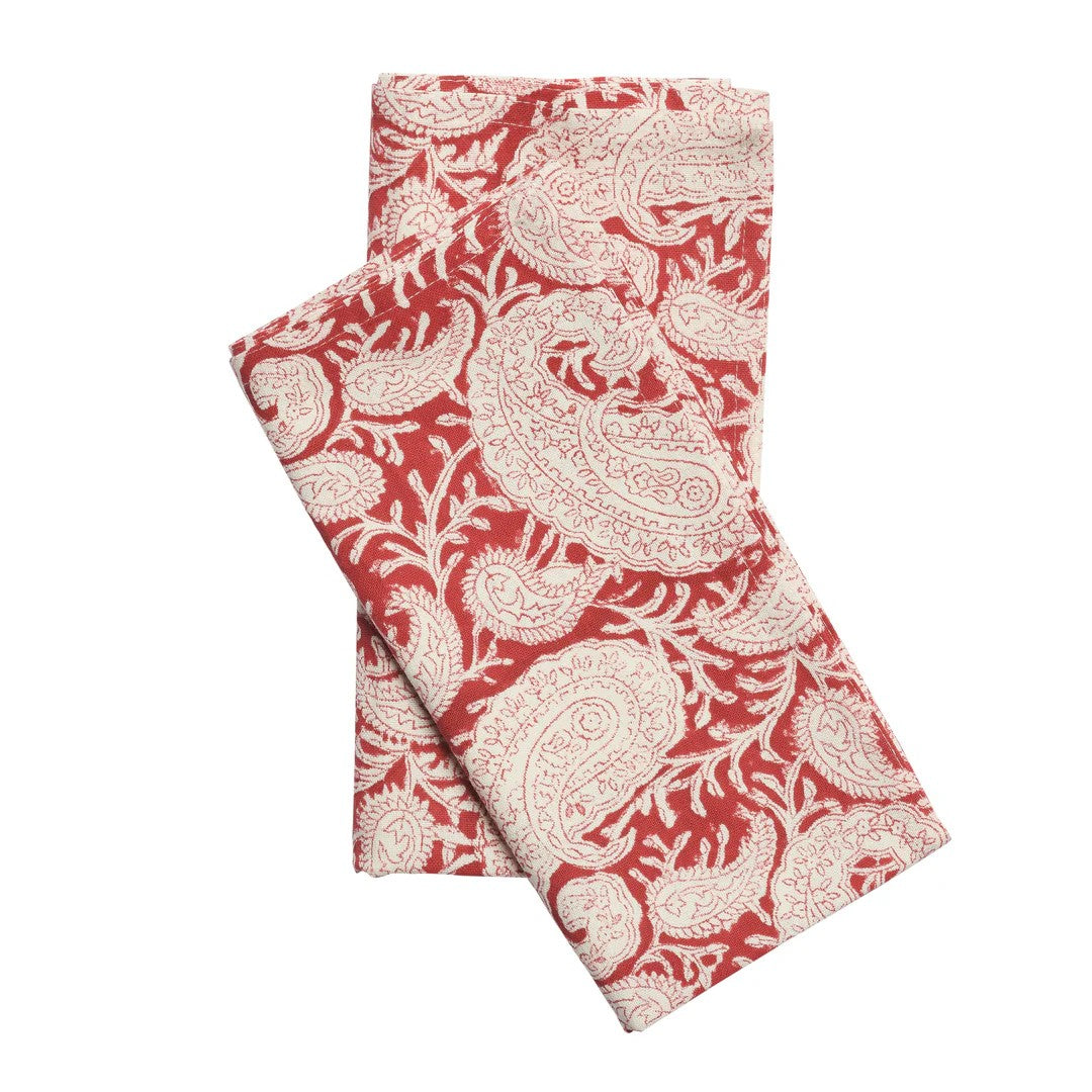 Set of 4 Napkins with Paisley Pattern in Red