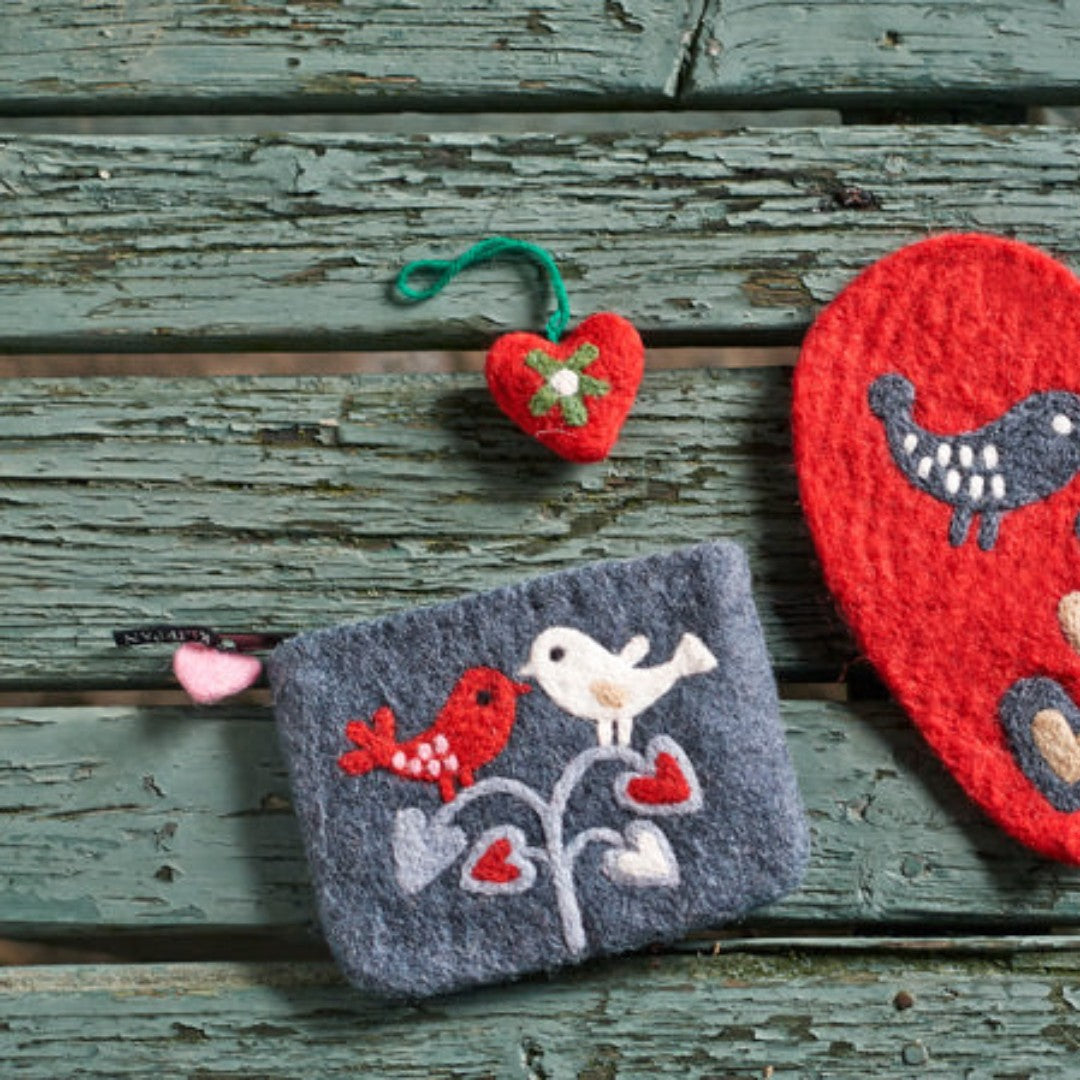 Love Birds Felt Purse zip coin purse