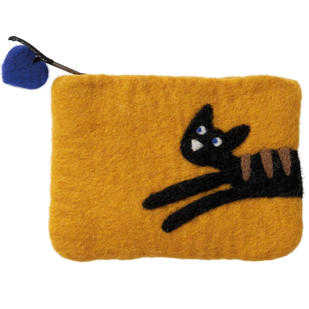 Felt Purse in Yellow with Black Cat
