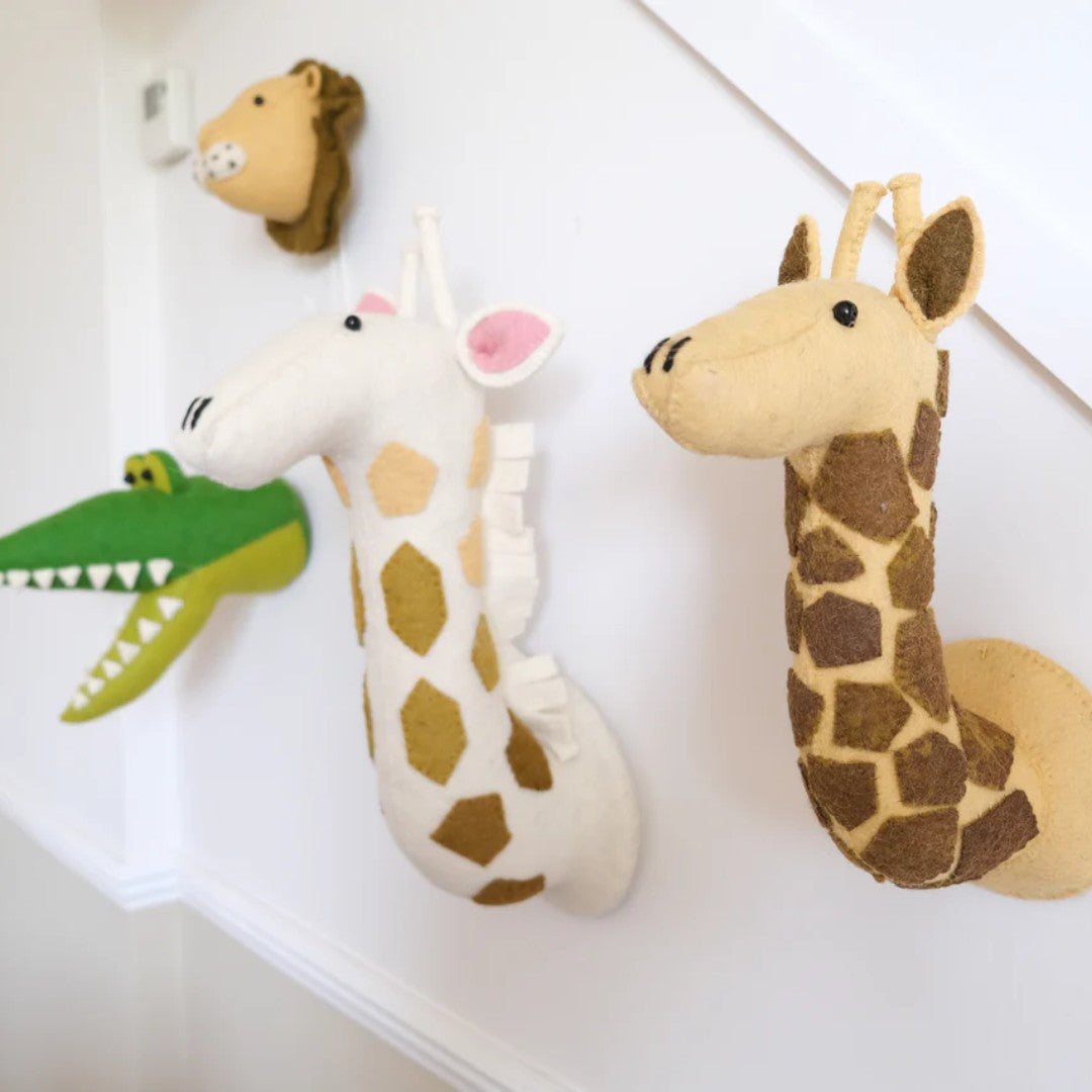Medium Felt Head White Giraffe with Tonal Spots