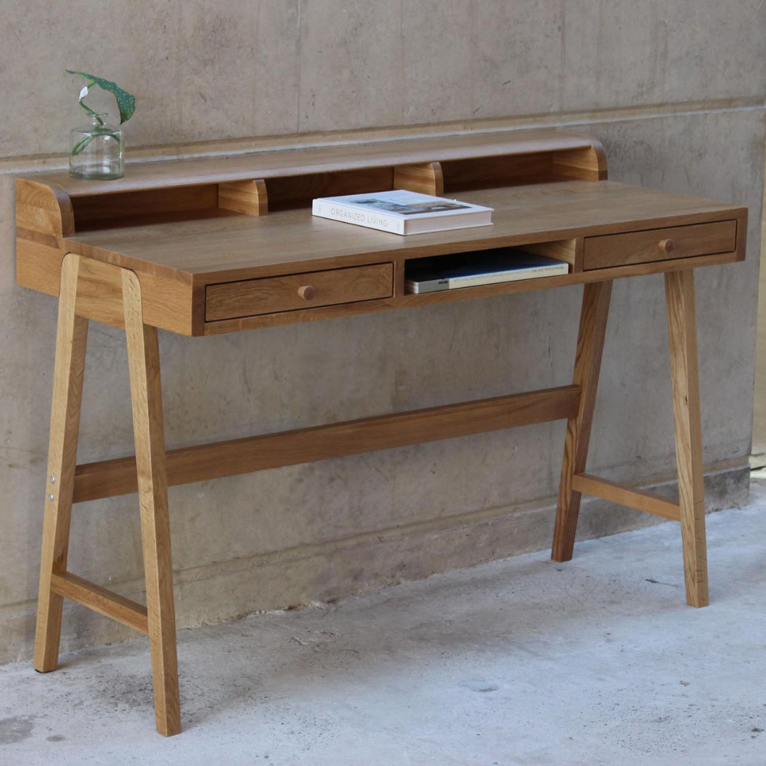 Contemporary Oak Desk with Shelves & Drawers