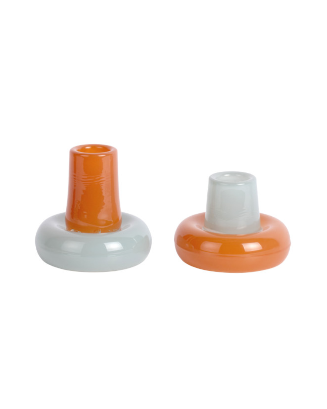 Misty Blue & Desert Orange Disc Glass Candle Holder Set of 2