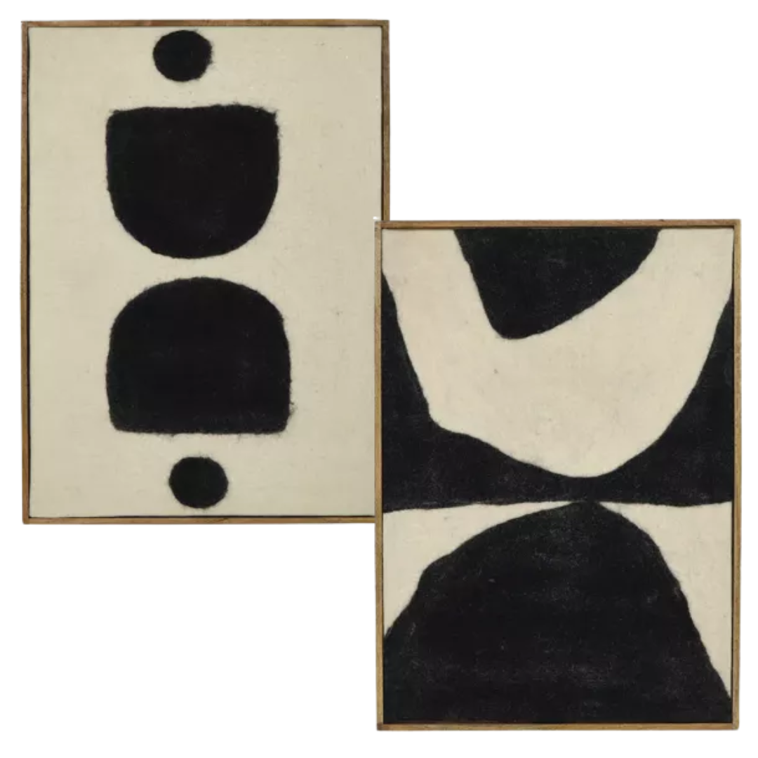Abstract Wool Wall Art Black & White in 2 Designs