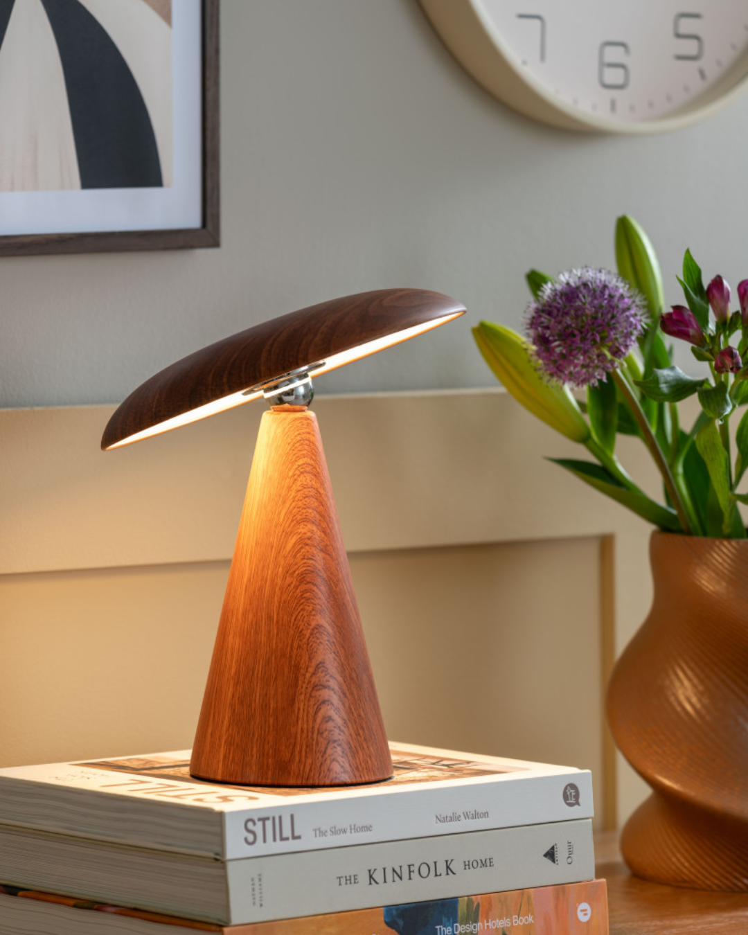 Dark Wood Halo LED Table & Wall Lamp Large
