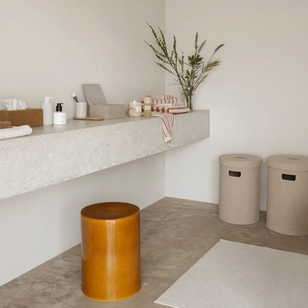 Indian Tan Ceramic Stool & Side Table