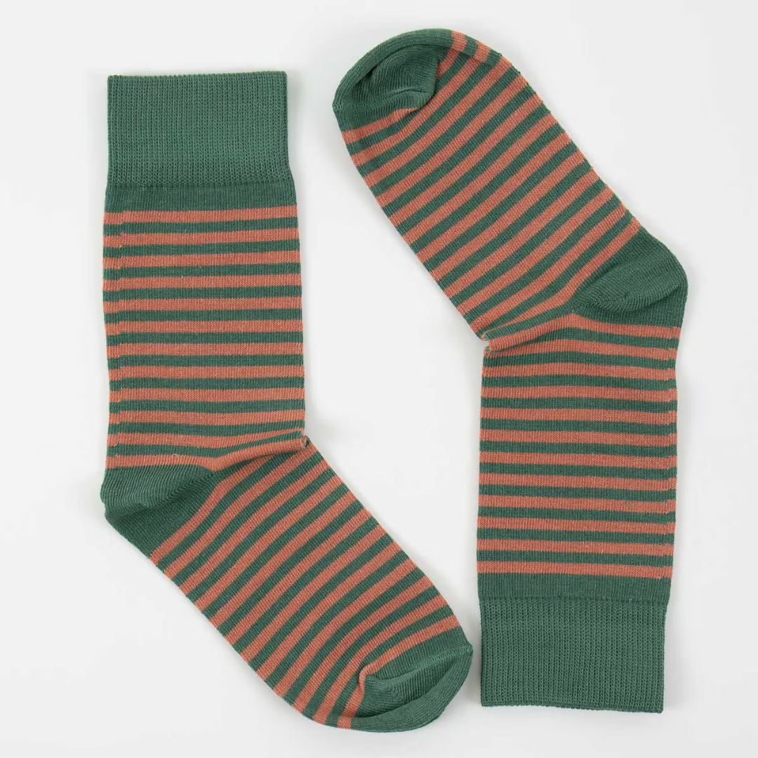 Green & Apricot Stripe Socks in 3 Sizes