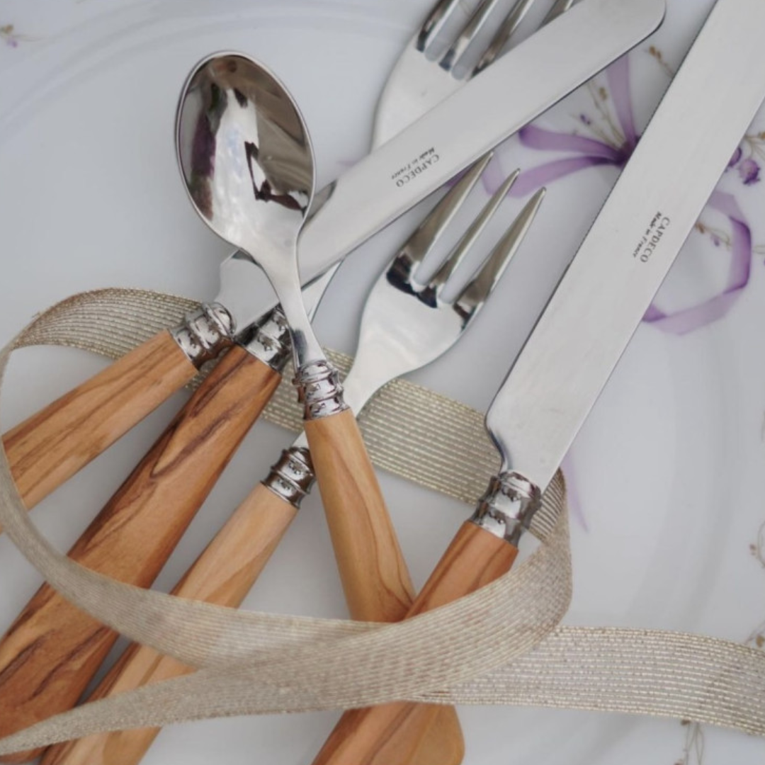 Olive Wood Cutlery 24 Piece Set with French Blade