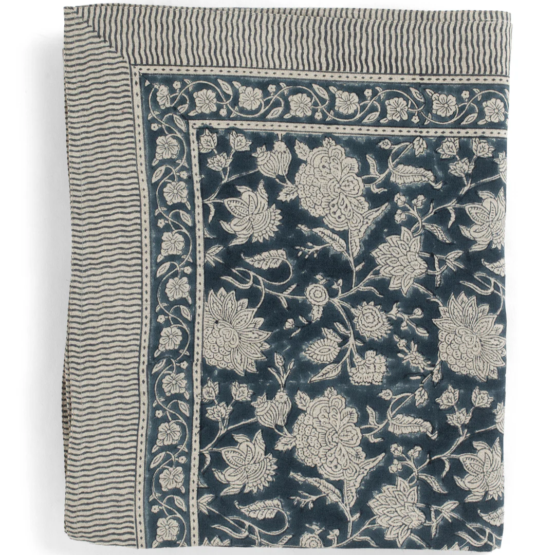 Denim Blue Indian Rose Tablecloth in 2 Sizes