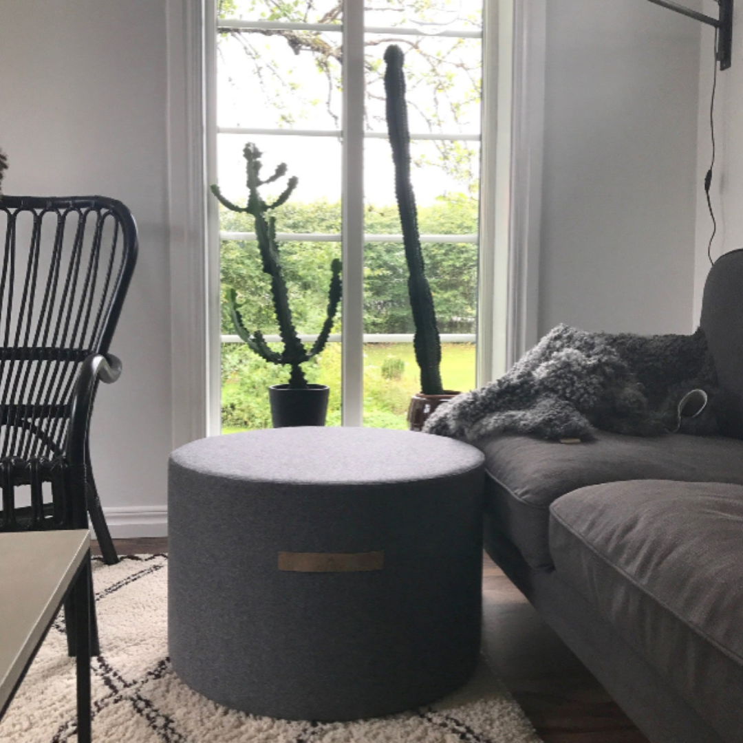 Grey Round Wool Pouffe in 2 Sizes
