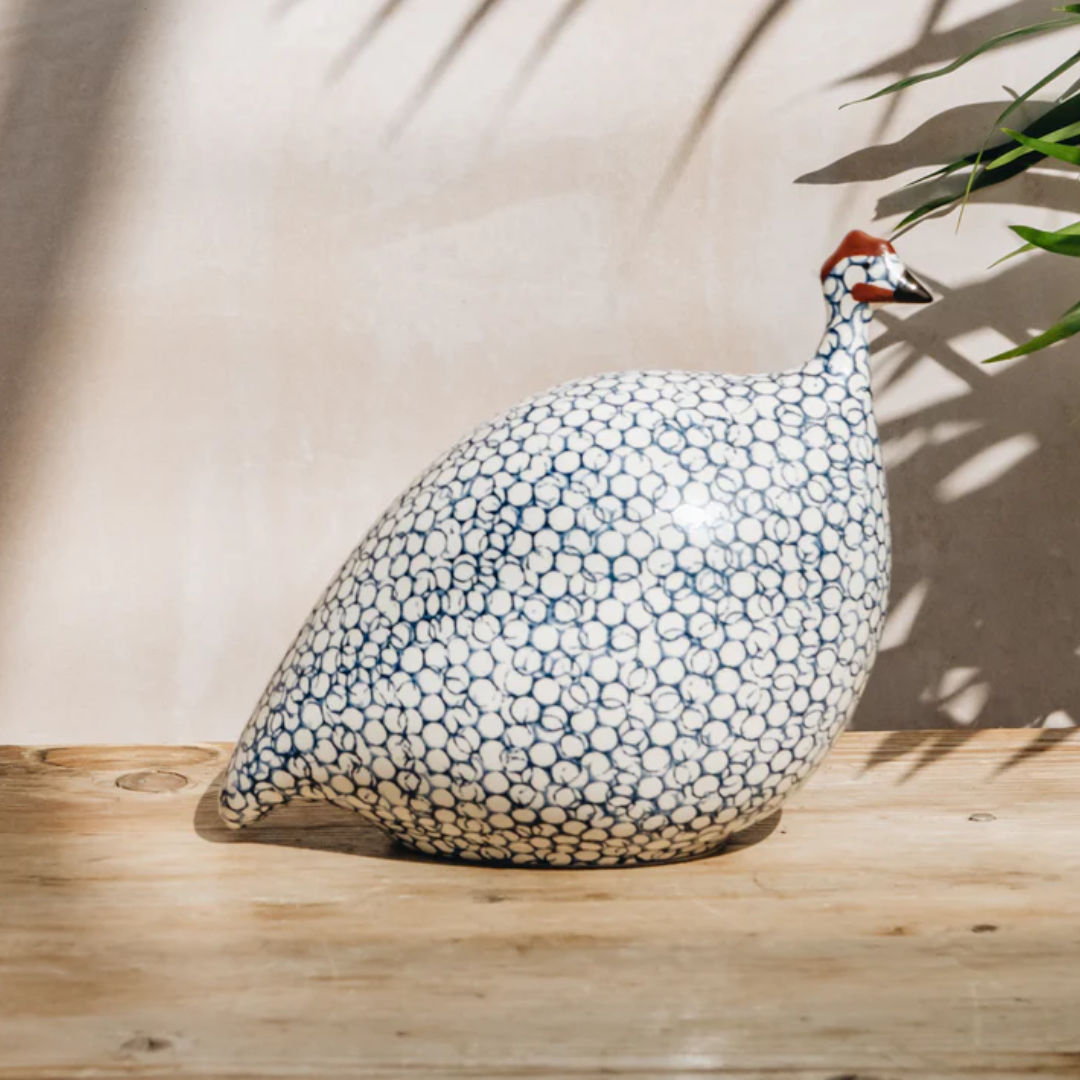 White Speckled Cobalt Guinea Fowl