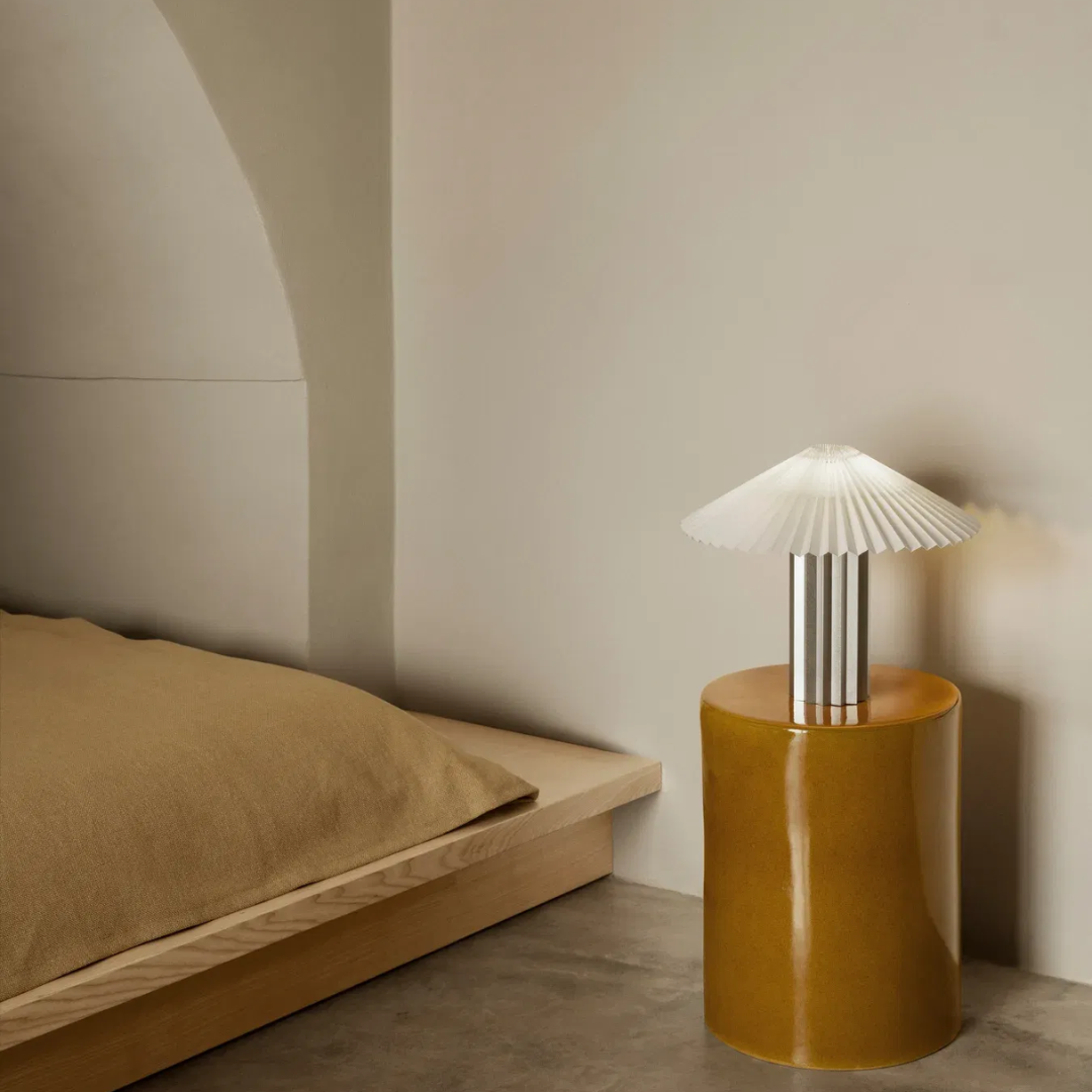 Indian Tan Ceramic Stool & Side Table