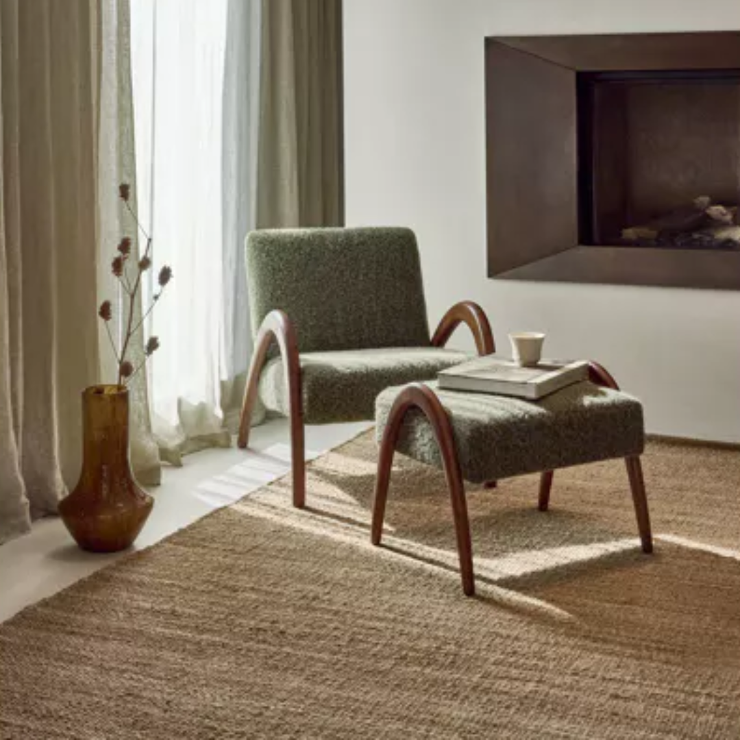 Green Cosy Corner Lounge Chair & Ottoman Set