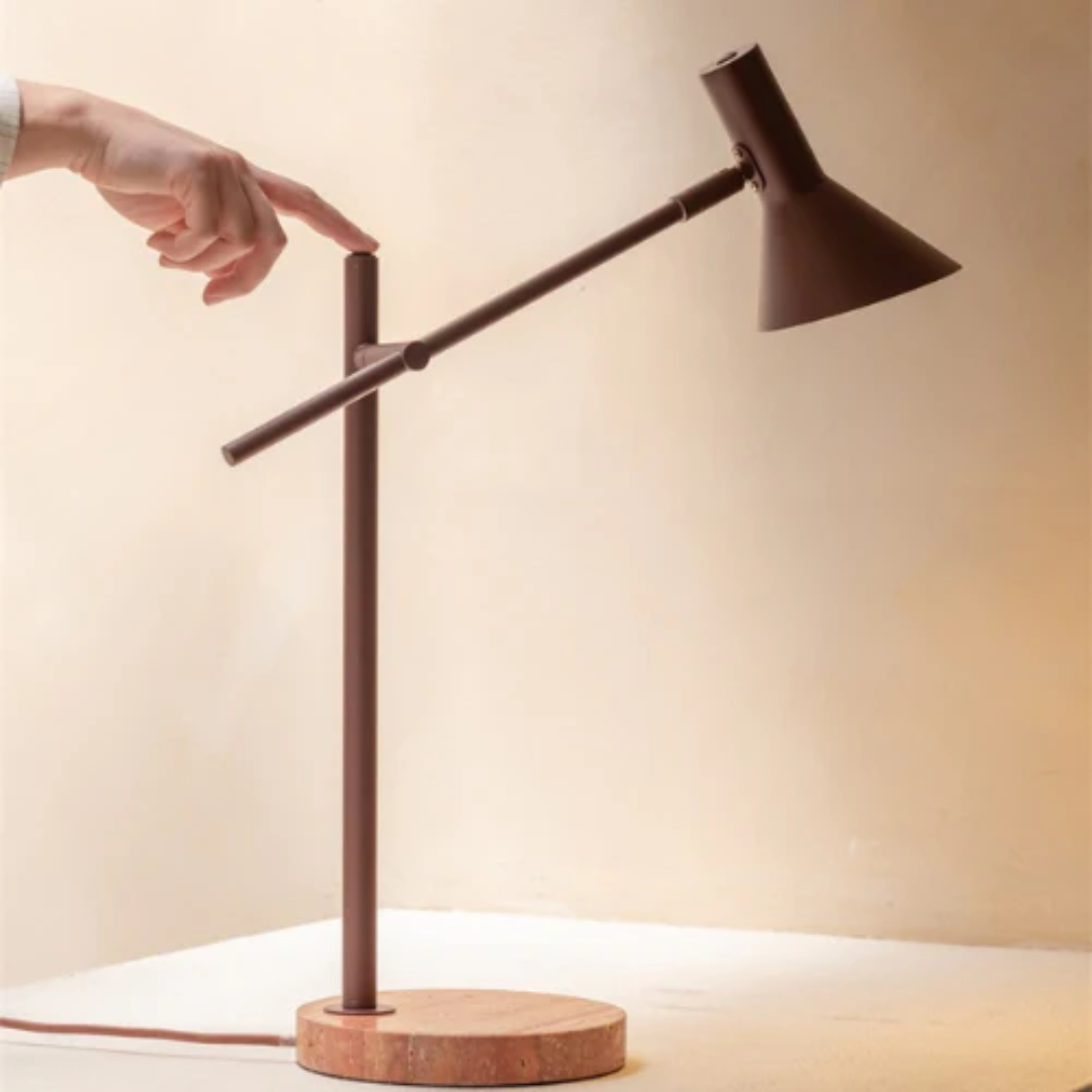 Burgundy Table Lamp with Wood Base