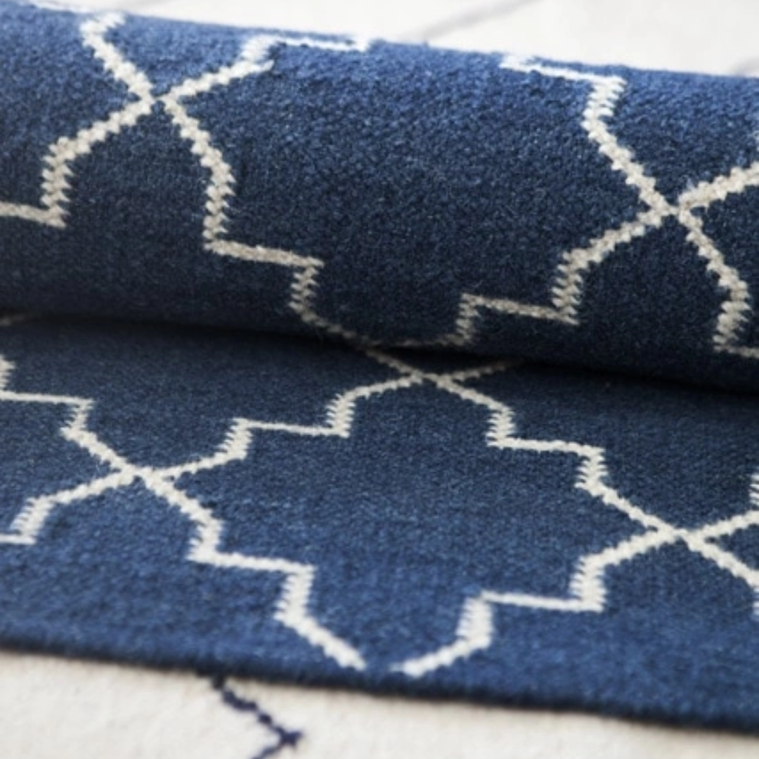 New Geometric Rug Indigo & White in 2 sizes