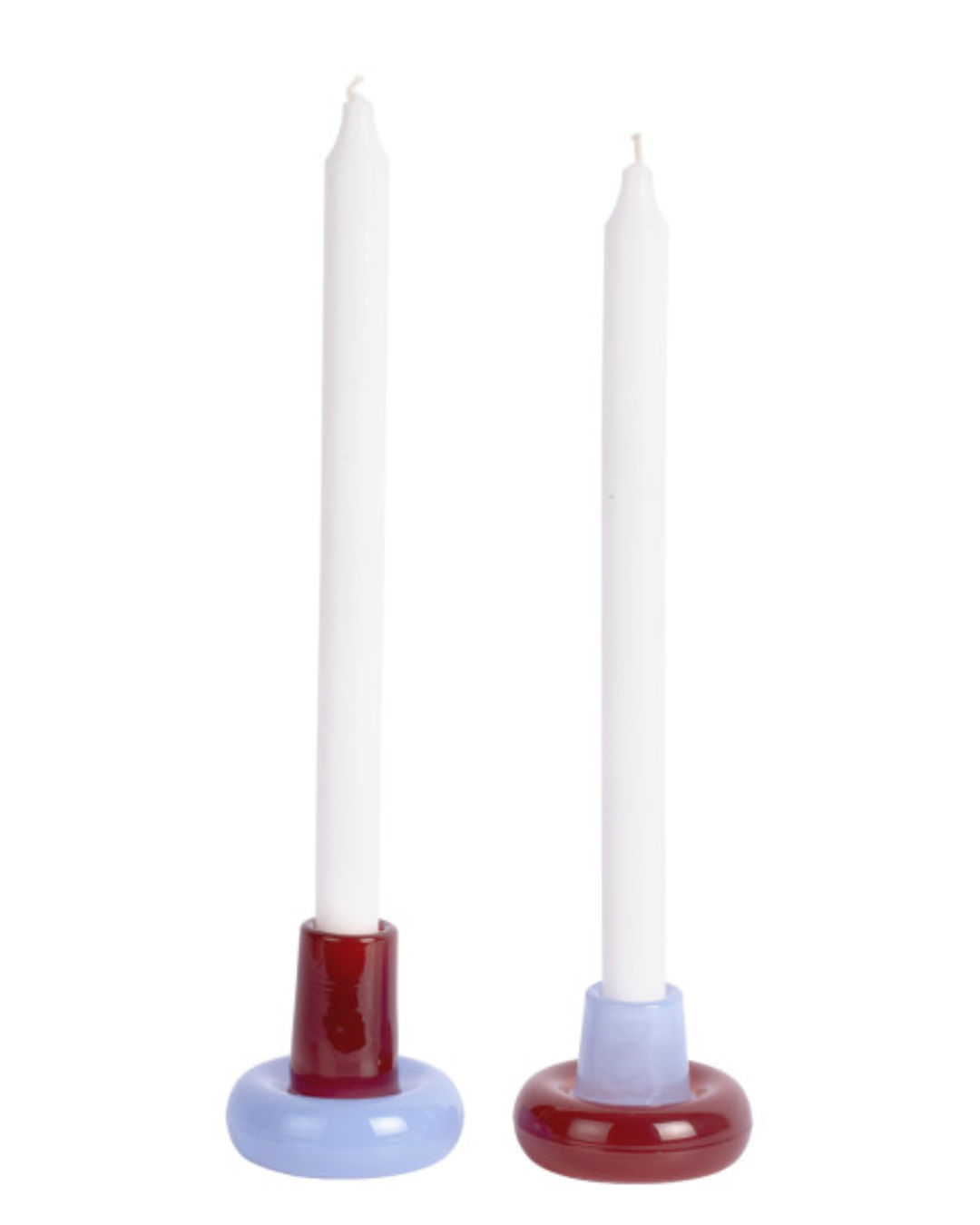 Burgundy Red & Soft Blue Disc Glass Candle Holder Set of 2
