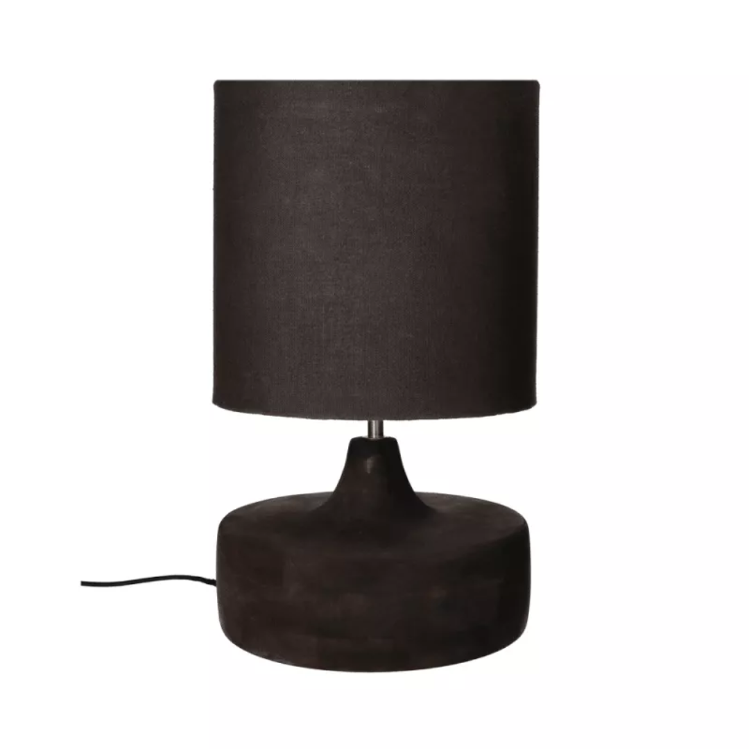 Mango Wood Table Lamp with Dark Linen Shade in 2 Sizes