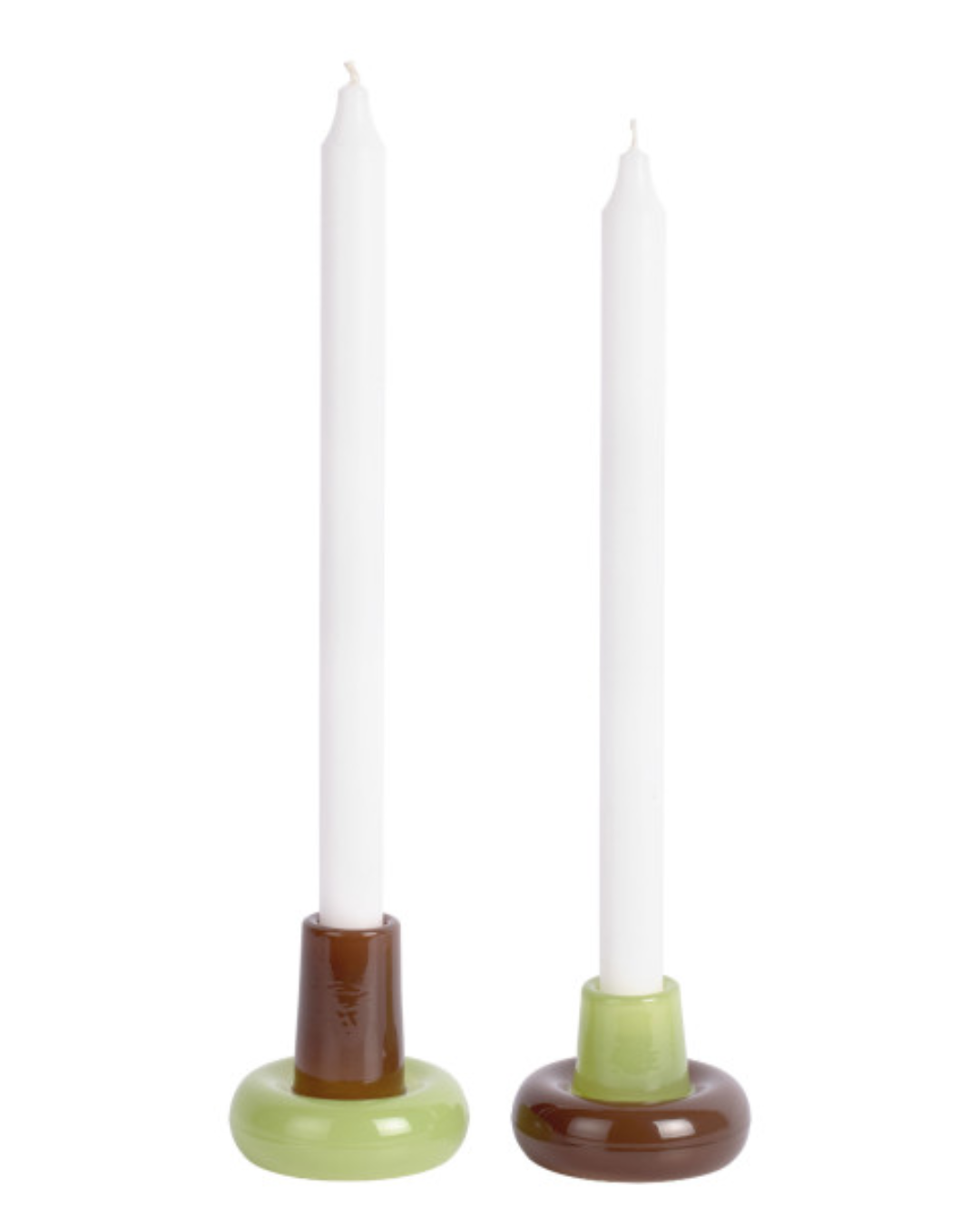 Chocolate & Soft Green Disc Glass Candle Holder Set of 2
