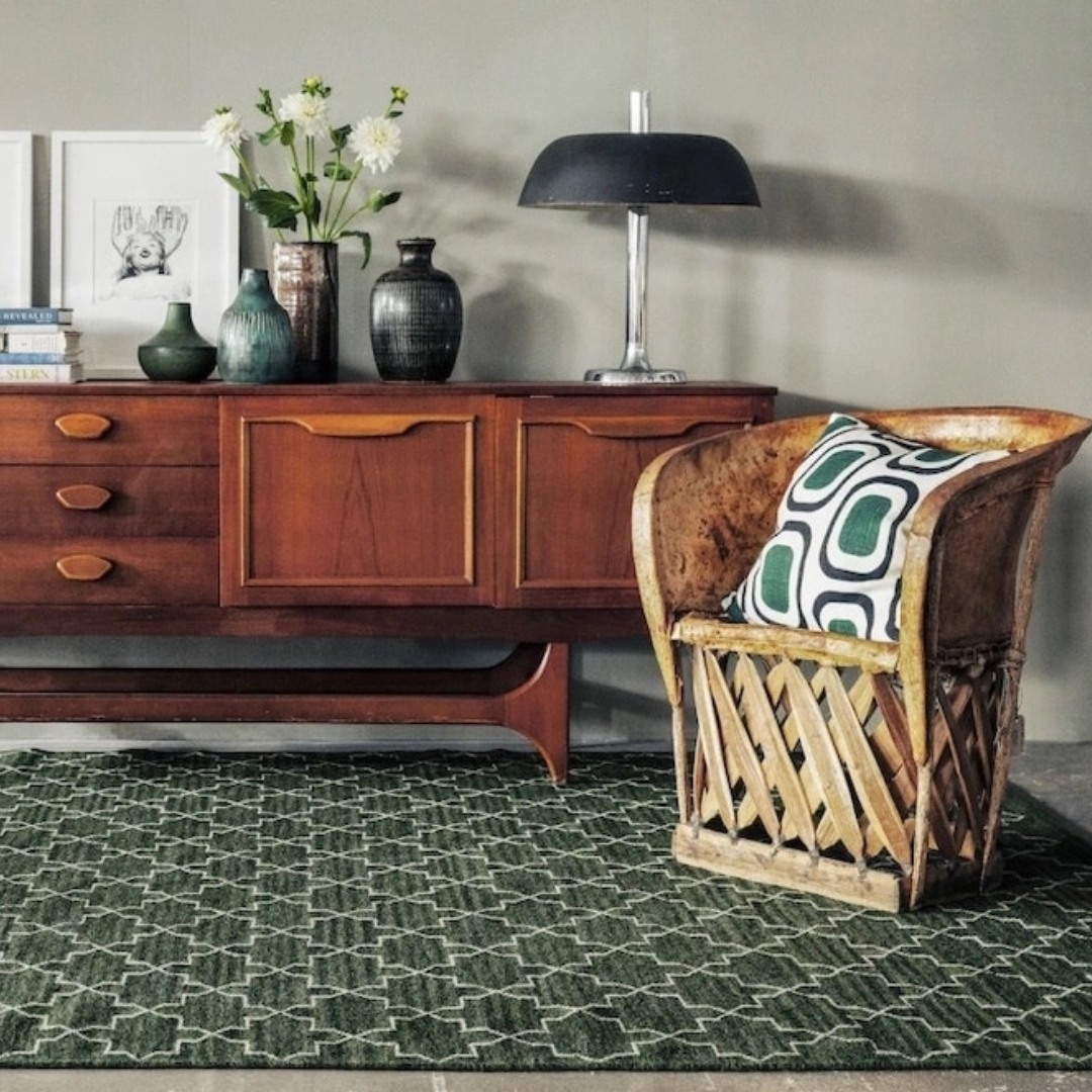 New Geometric Rug Green & White in 2 sizes