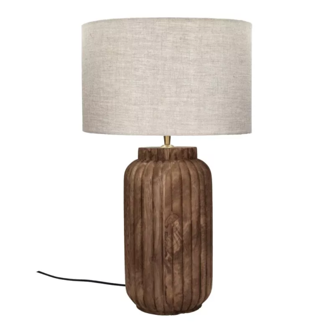 Mango Wood Table Lamp with Light Linen Shade in 2 Sizes