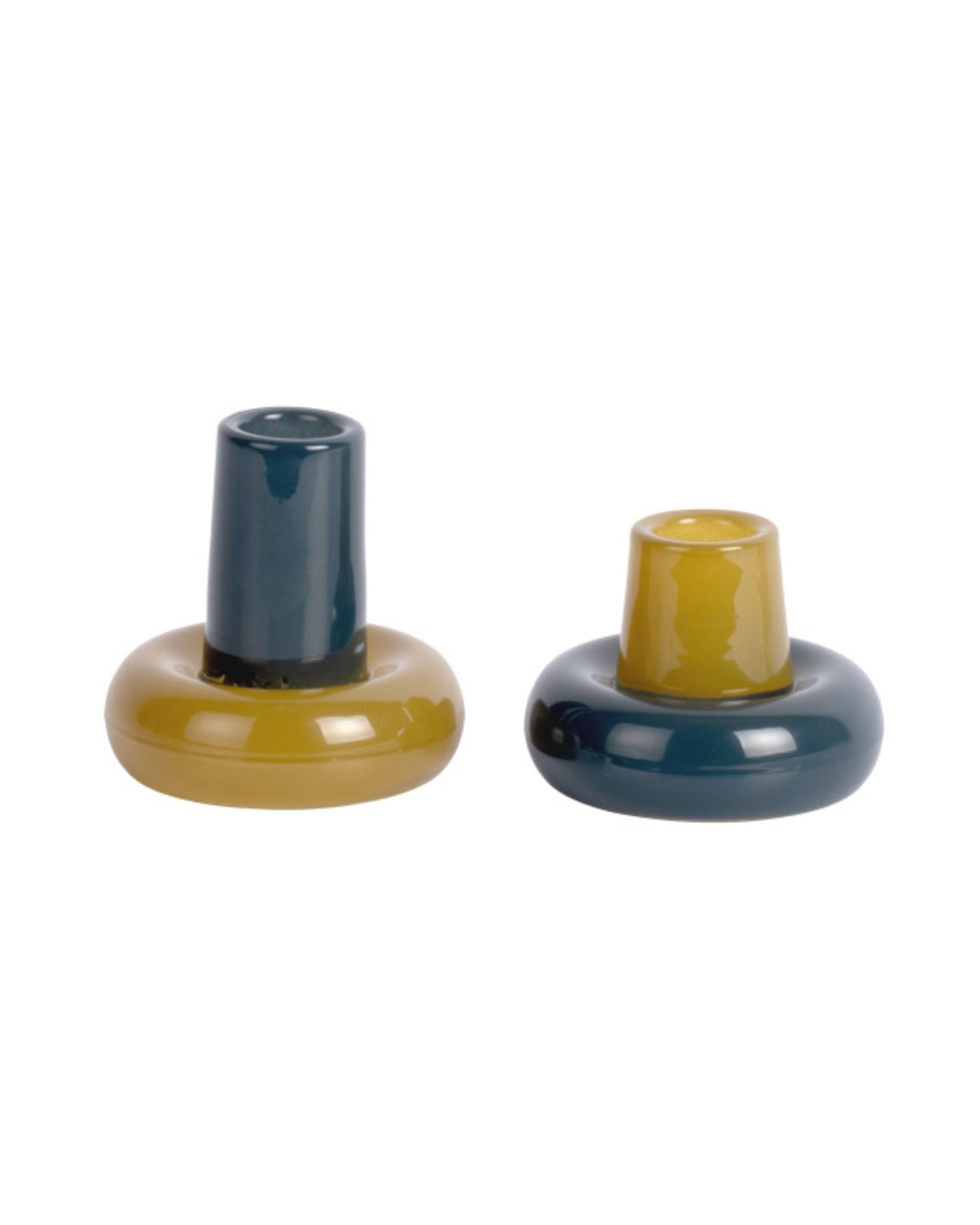 Legion Blue & Olive Green Disc Glass Candle Holder Set of 2