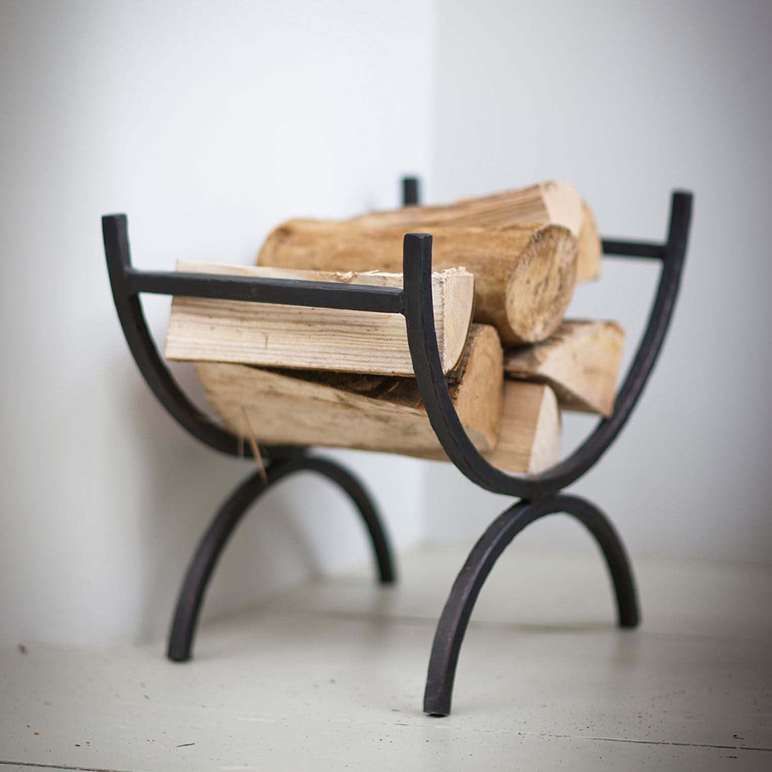 modern wrought iron curved log holder