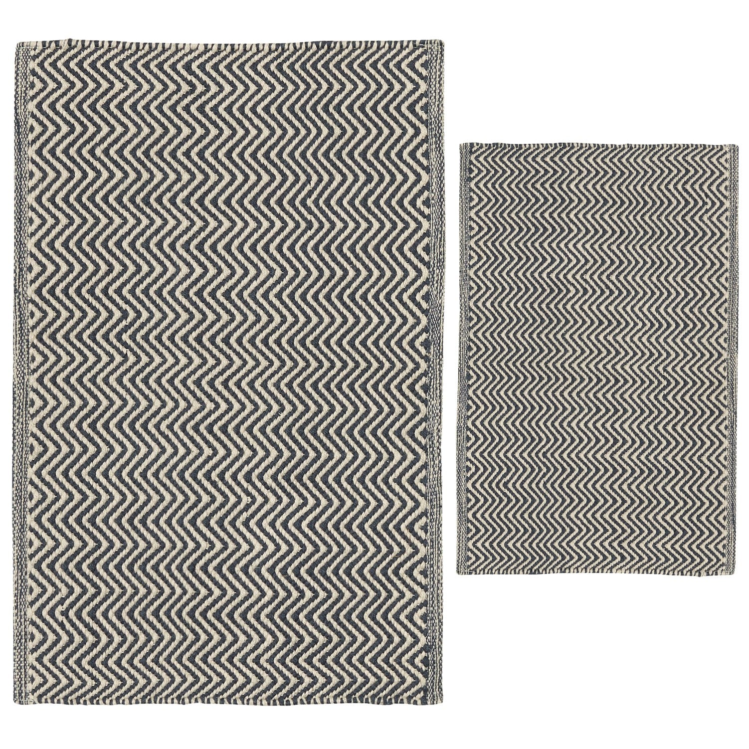 navy herringbone recycled plastic bottle floor rugs in two sizes