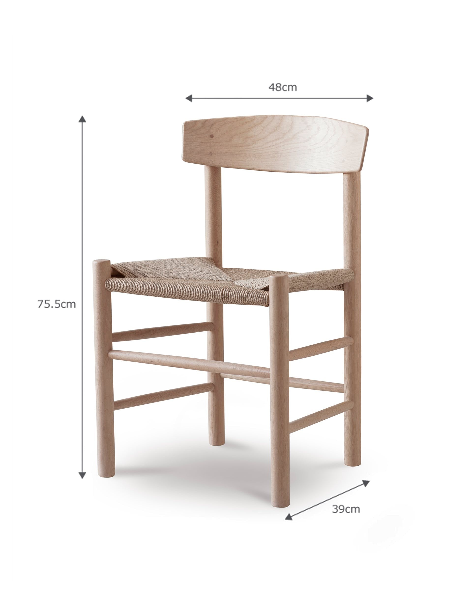 dimensions of the oak dining chair with woven seat