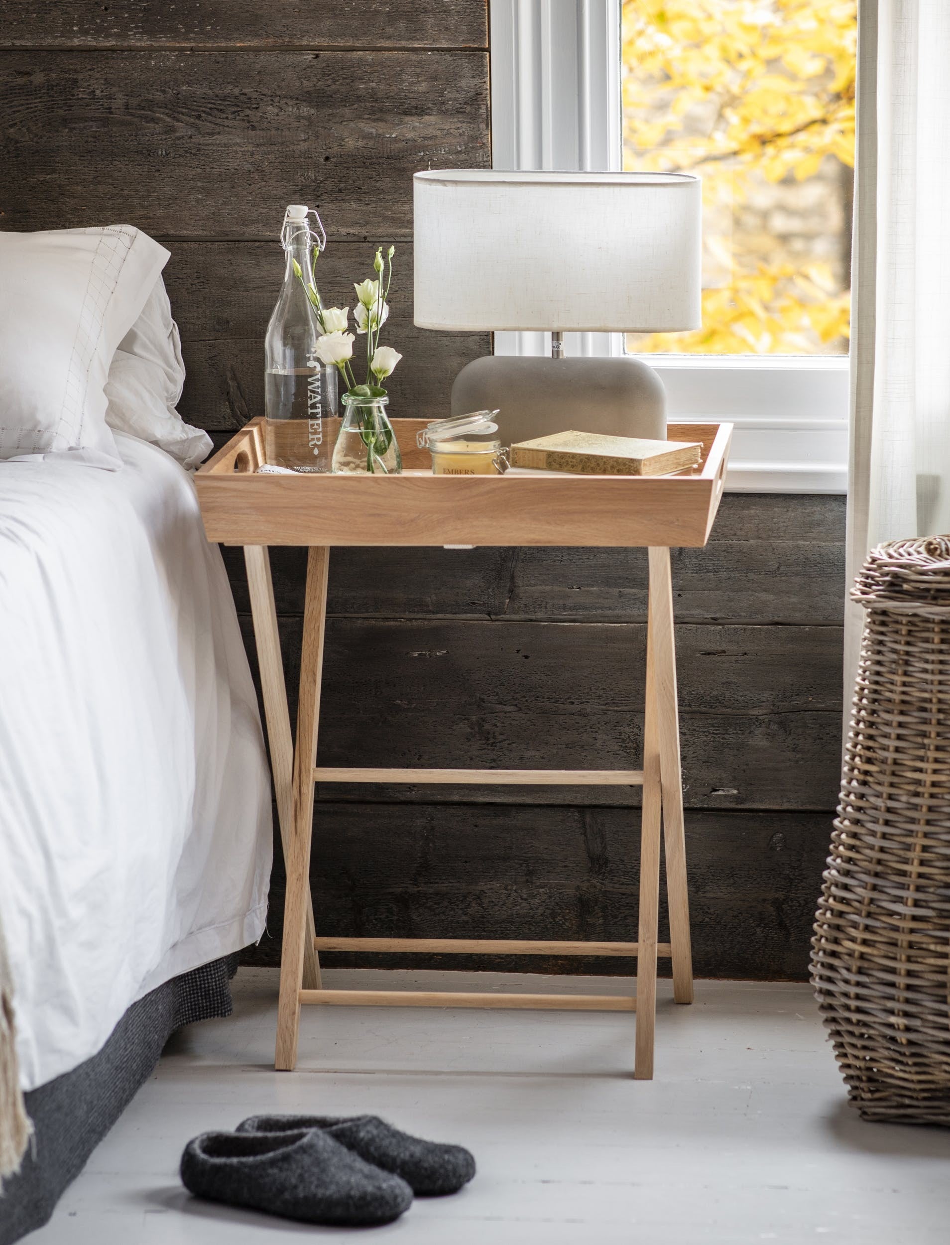 Butlers tray table used as a bed side table
