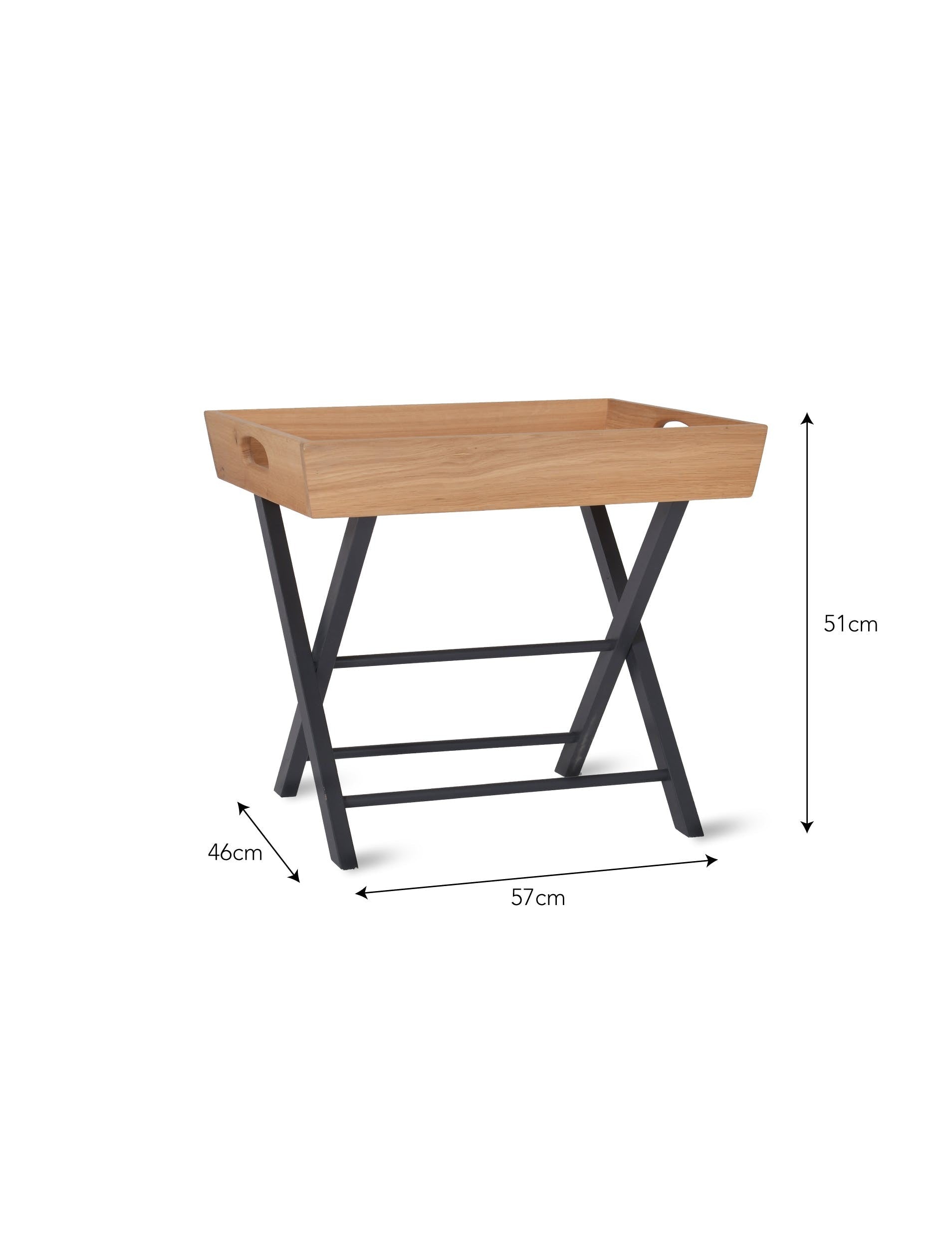 Butlers tray side table with timber top and dark grey painted legs