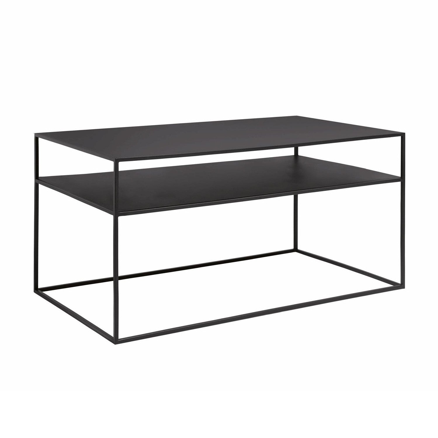 black metal slimline coffee table with shelf
