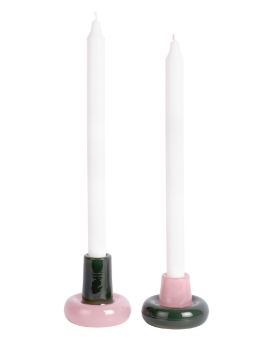 Alpine Green & Soft Pink Disc Glass Candle Holder Set of 2