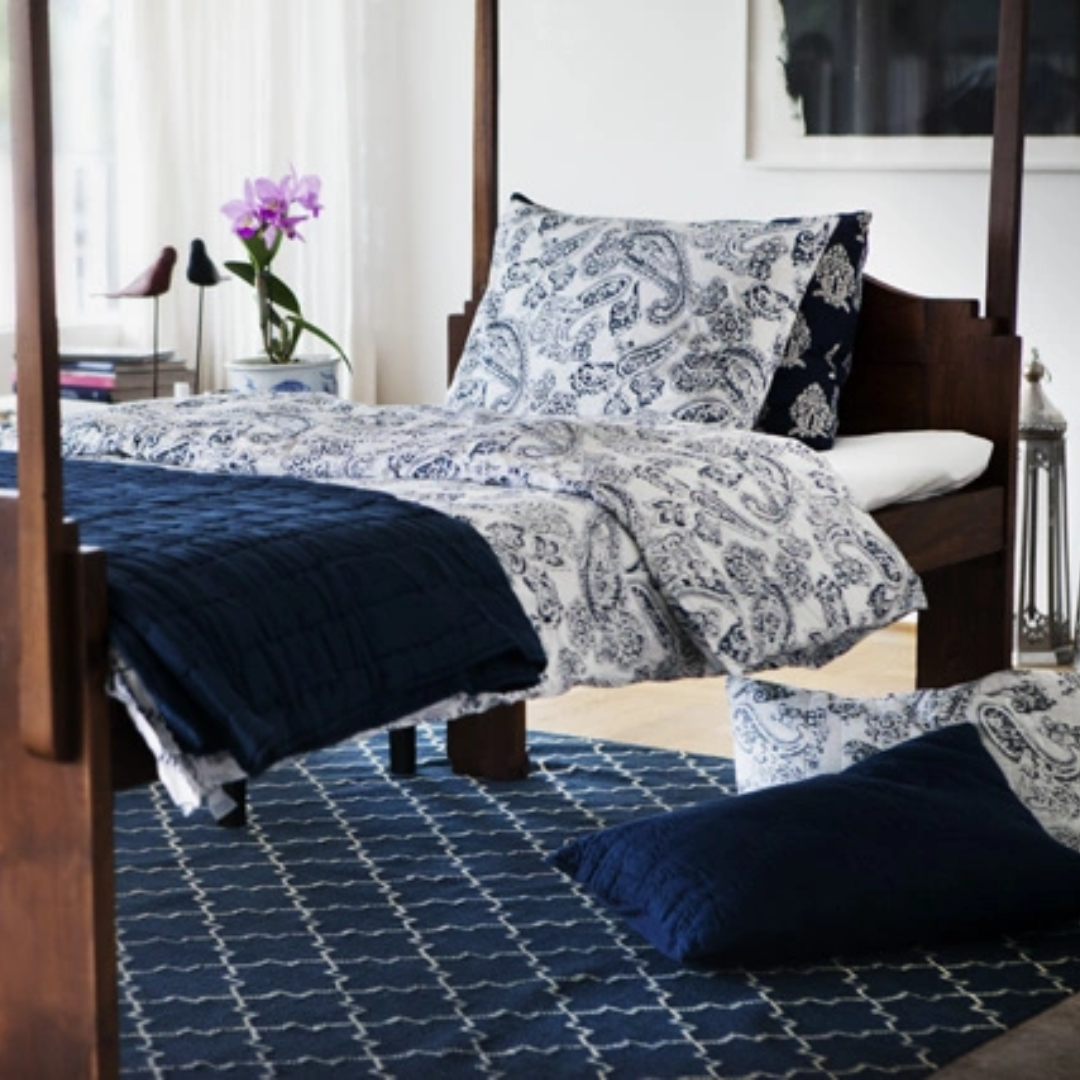 New Geometric Rug Indigo & White in 2 sizes