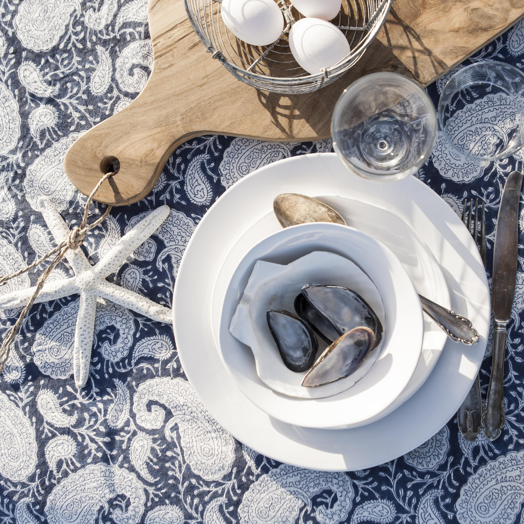 Navy Big Paisley Tablecloth in 2 Sizes
