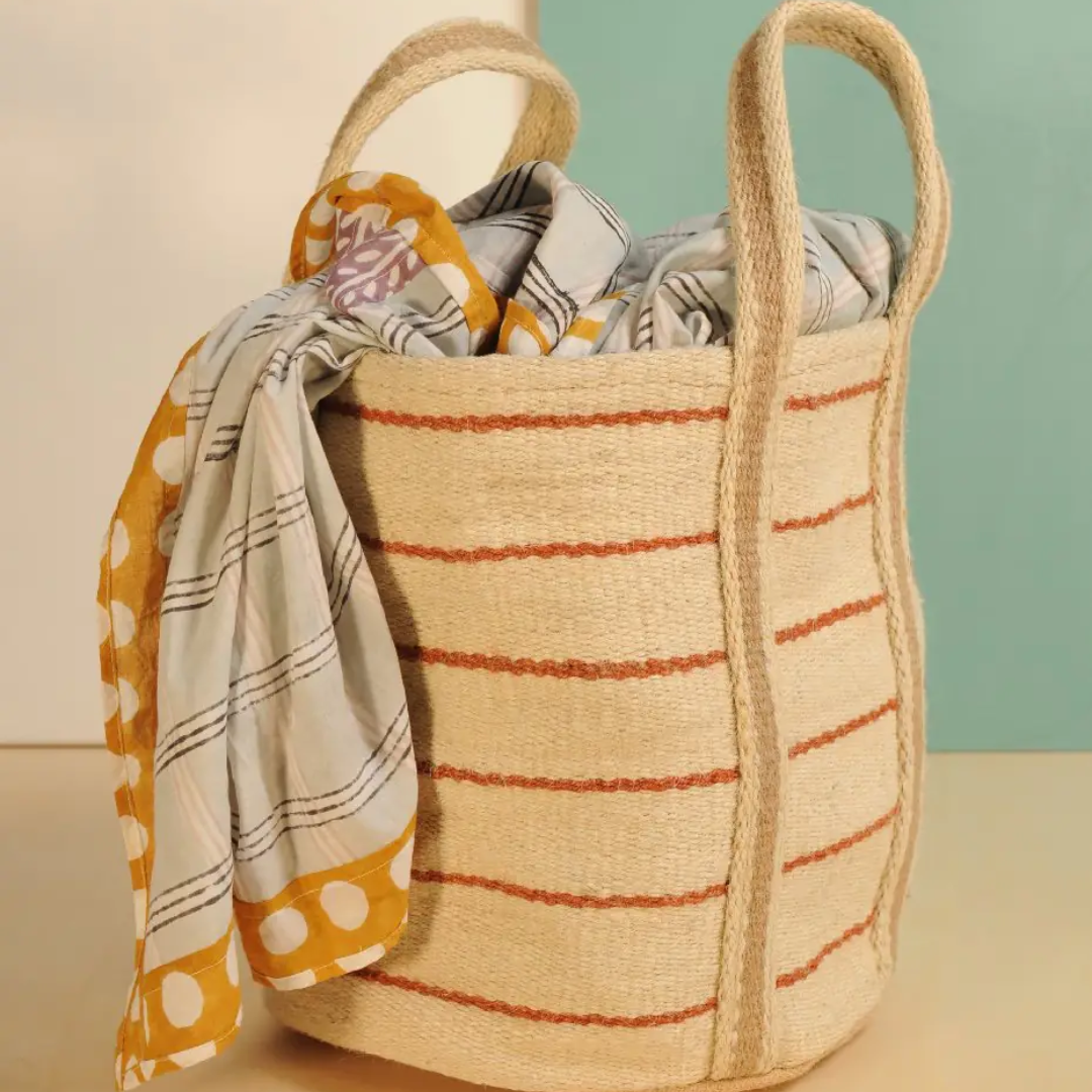 Striped Jute Tote Bag
