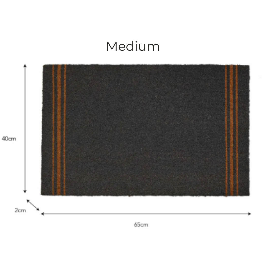 Charcoal Coir Doormat with Three Stripes in 3 Sizes