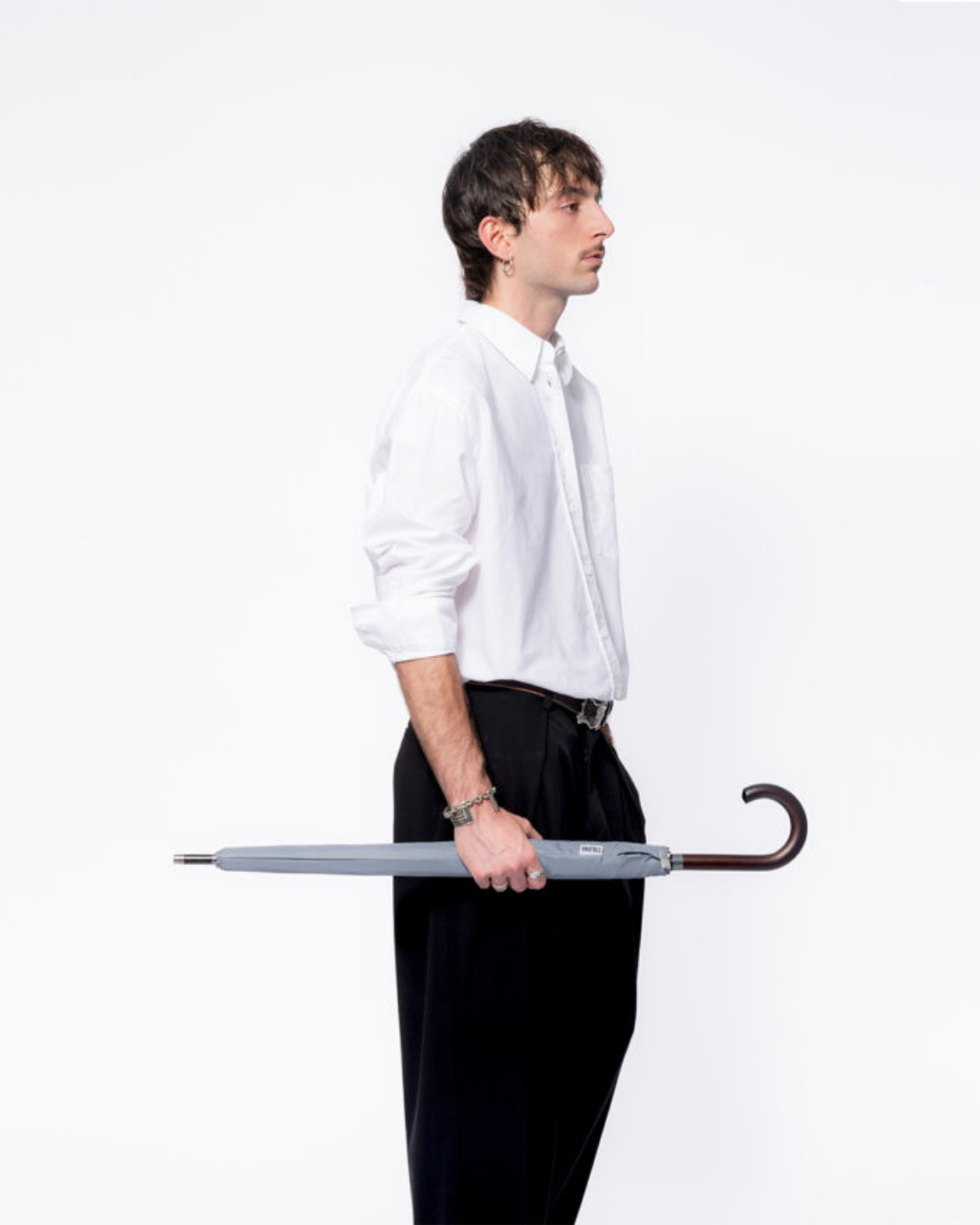 Sky Blue Umbrella with Wood Handle