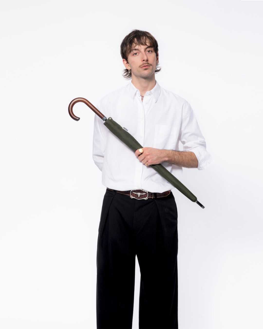 Khaki Umbrella with Wood Handle