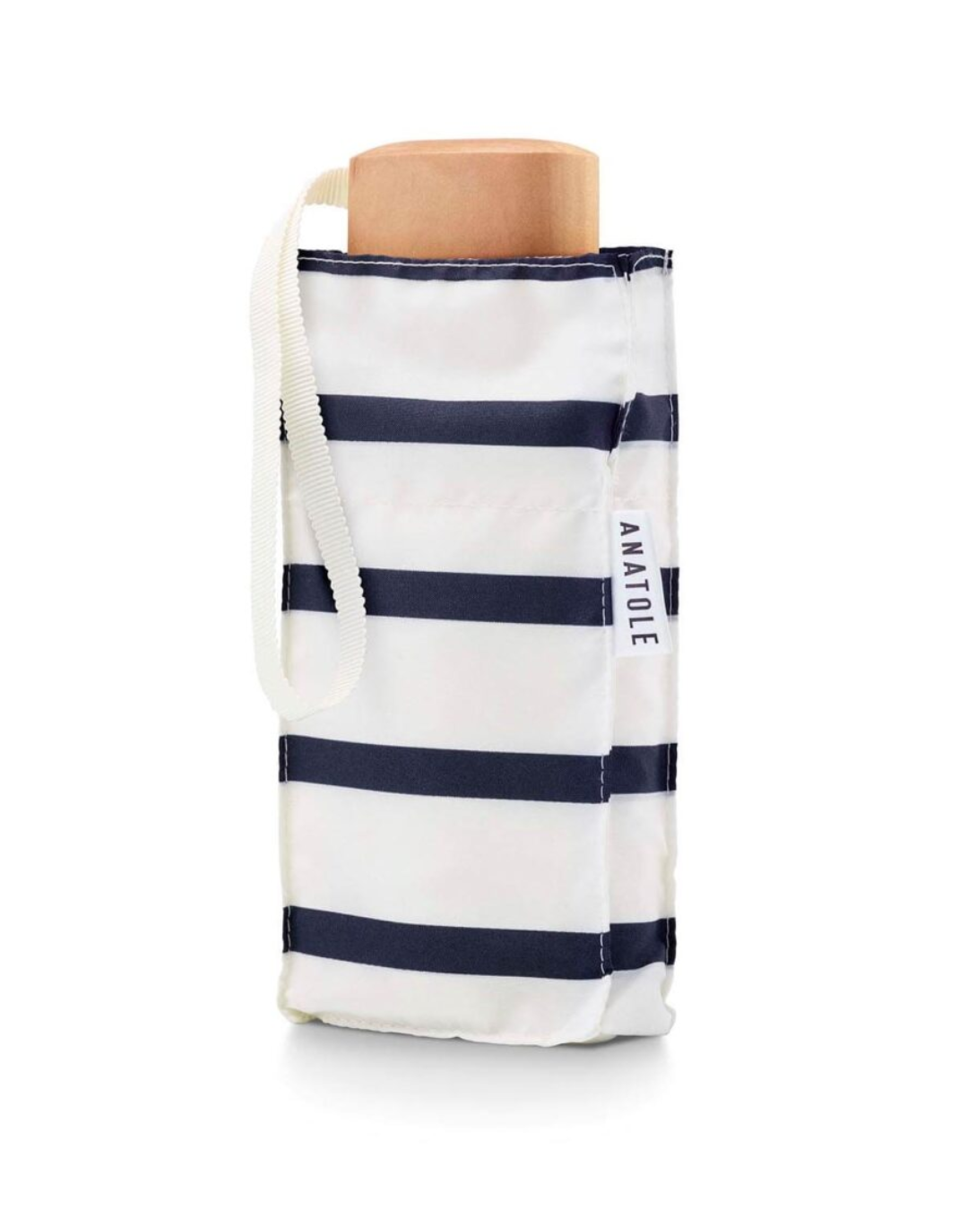 White with Navy Stripes Compact Umbrella