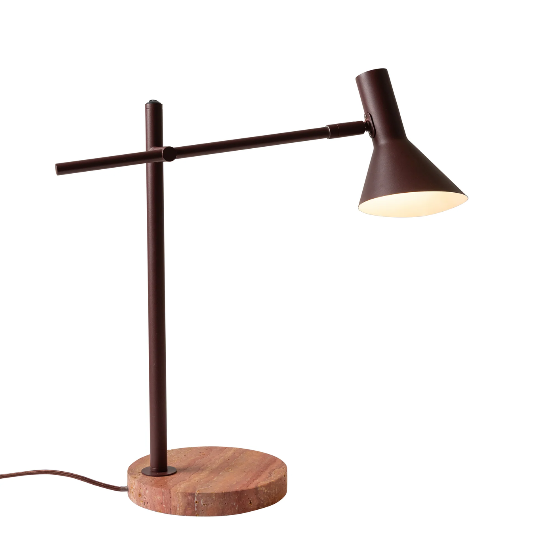 Burgundy Table Lamp with Wood Base