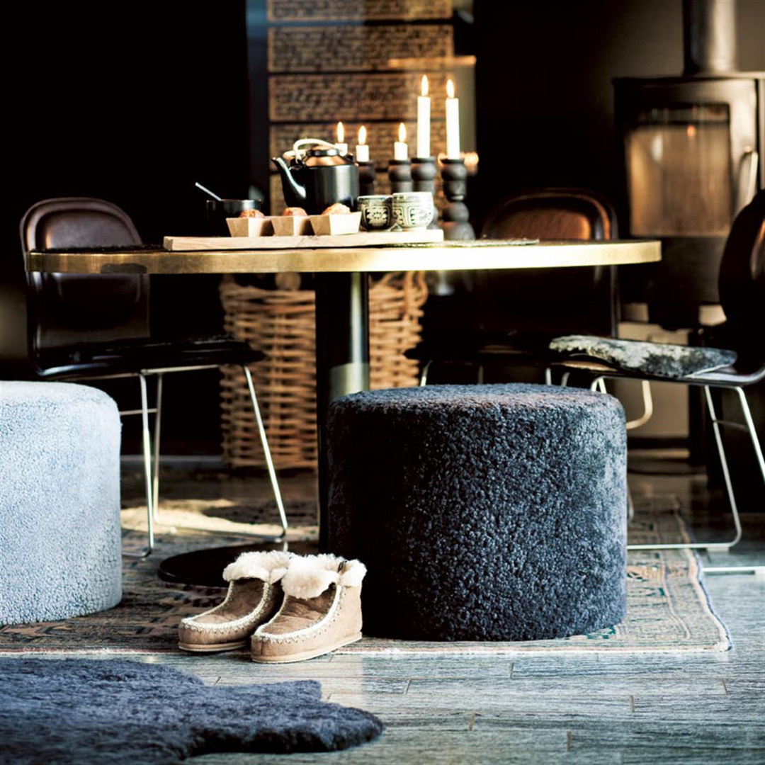 Round Sheepskin Pouffe