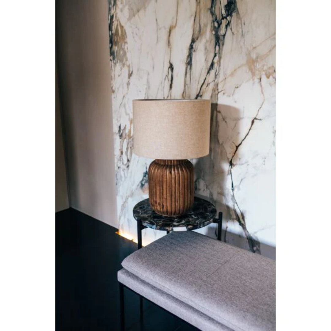 Mango Wood Table Lamp with Light Linen Shade in 2 Sizes